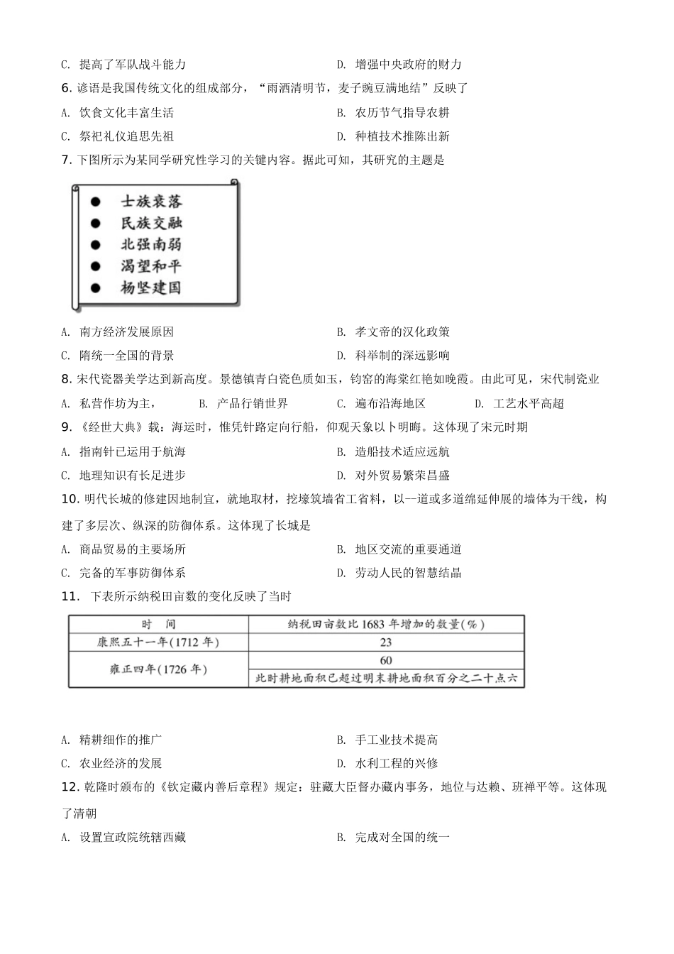 福建省2021年中考历史试题（原卷版）.doc_第2页