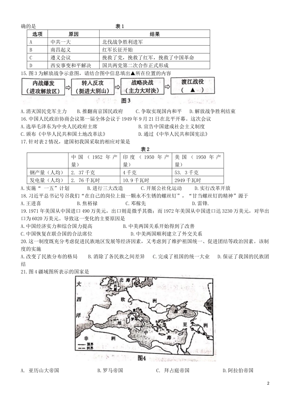 福建省漳州市2019年中考历史真题试题.docx_第2页