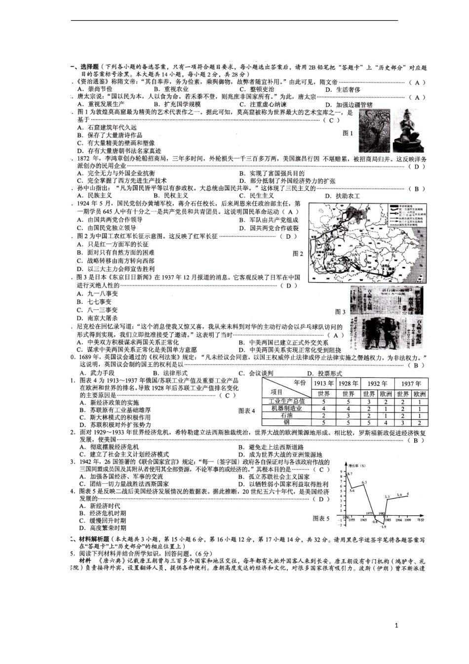 广西贺州市2017年中考历史真题试题（扫描版，含答案）.doc_第1页