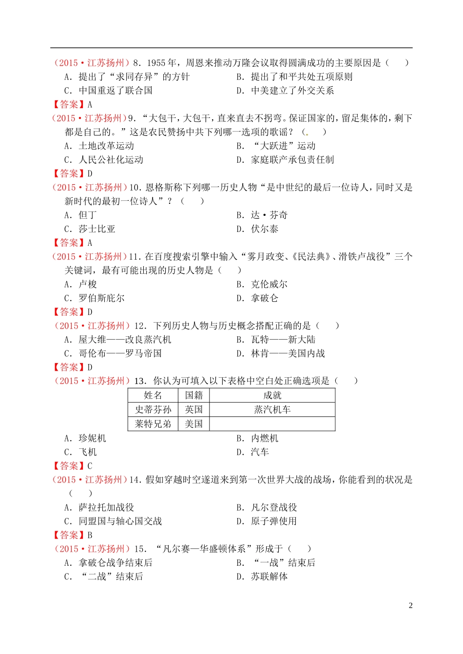 江苏省扬州市2015年中考历史真题试题（含答案）.doc_第2页