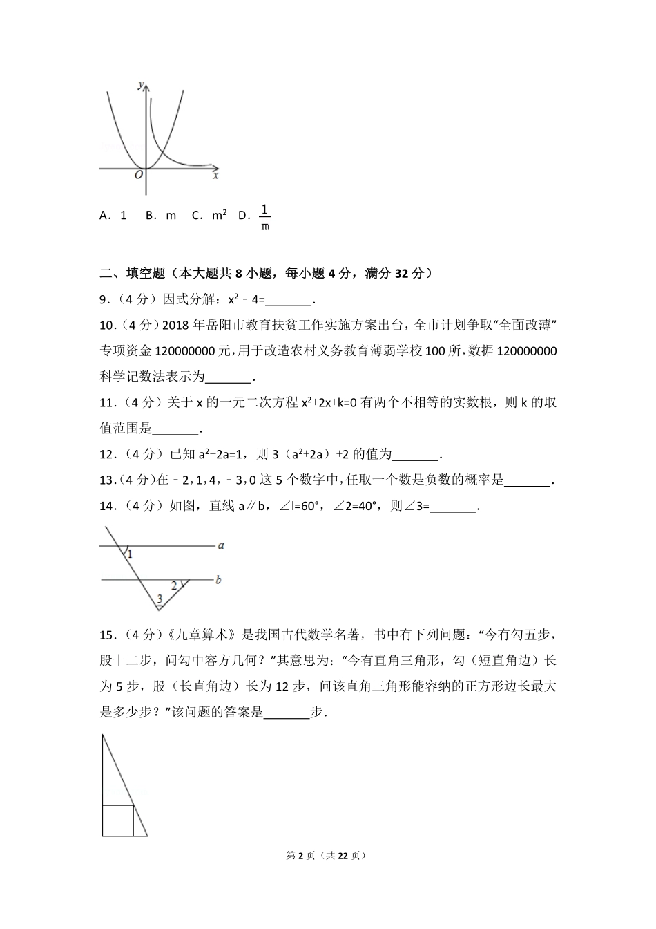 湖南省岳阳市2018年中考数学真题试题（含解析）.pdf_第2页