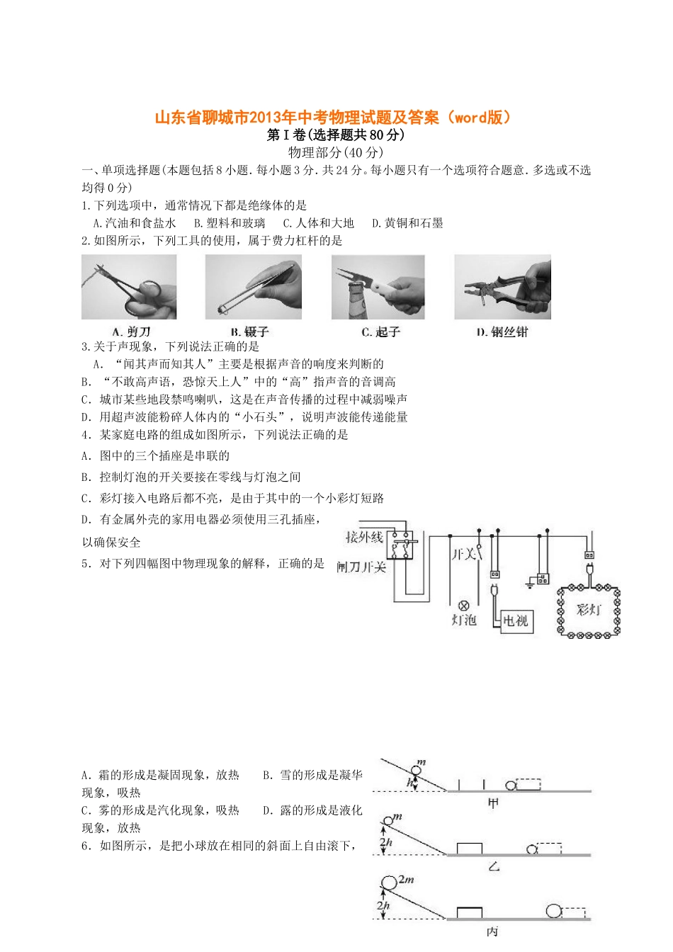 2013年聊城市中考物理试题及答案.doc_第1页