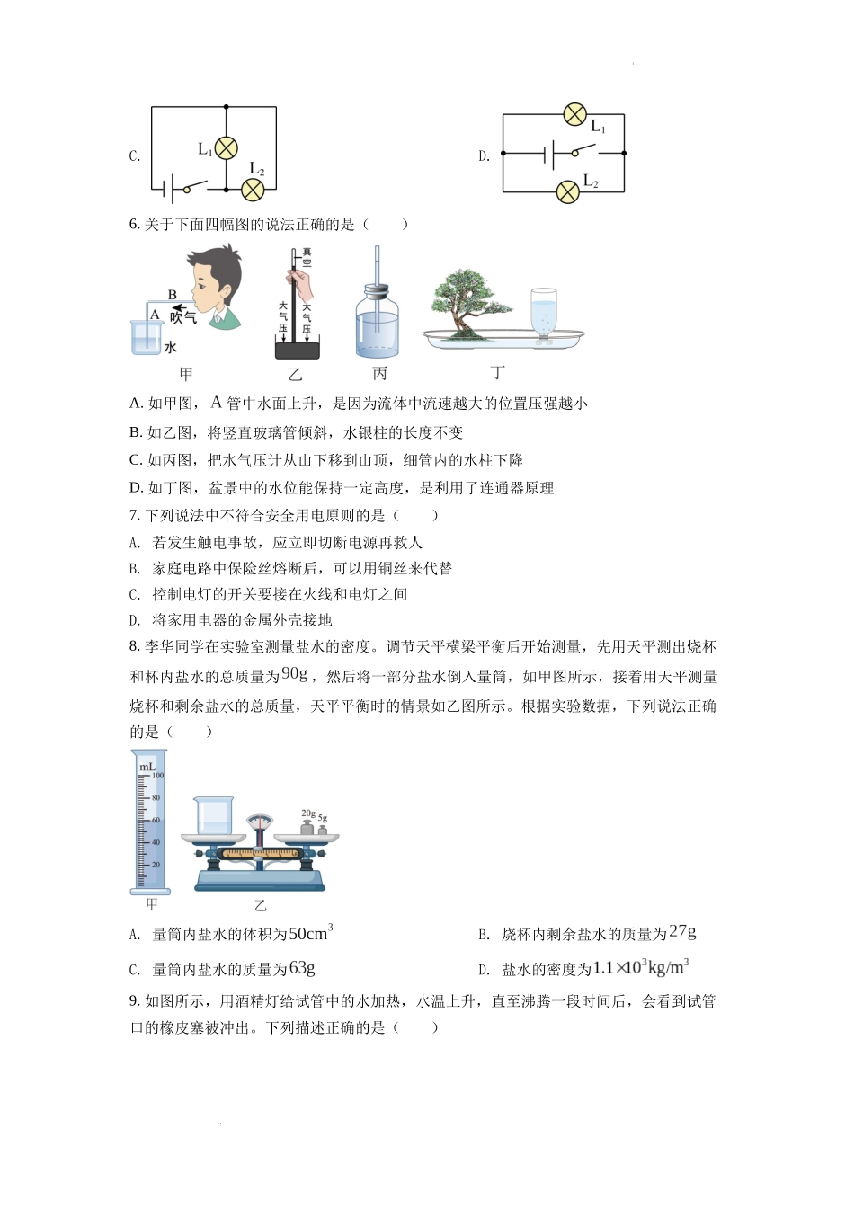 2022年山东省泰安市中考物理真题（原卷版）.docx_第2页