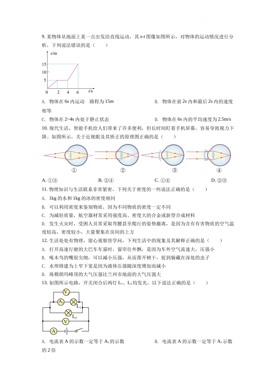 2022年四川省自贡市中考物理真题（原卷版）.docx_第2页
