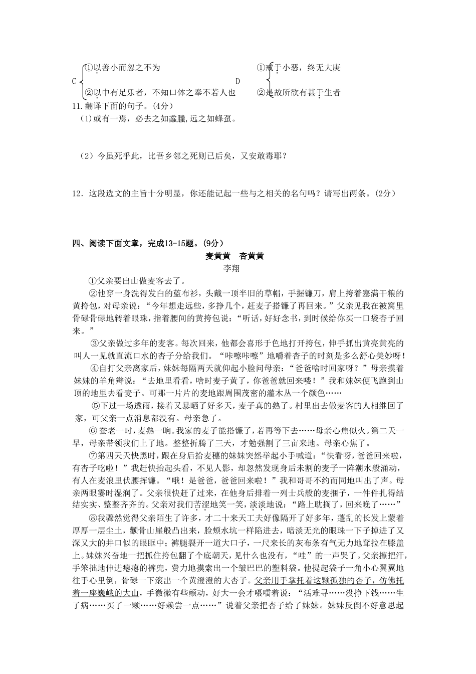 2009年山东省潍坊市中考语文试题及答案.doc_第3页