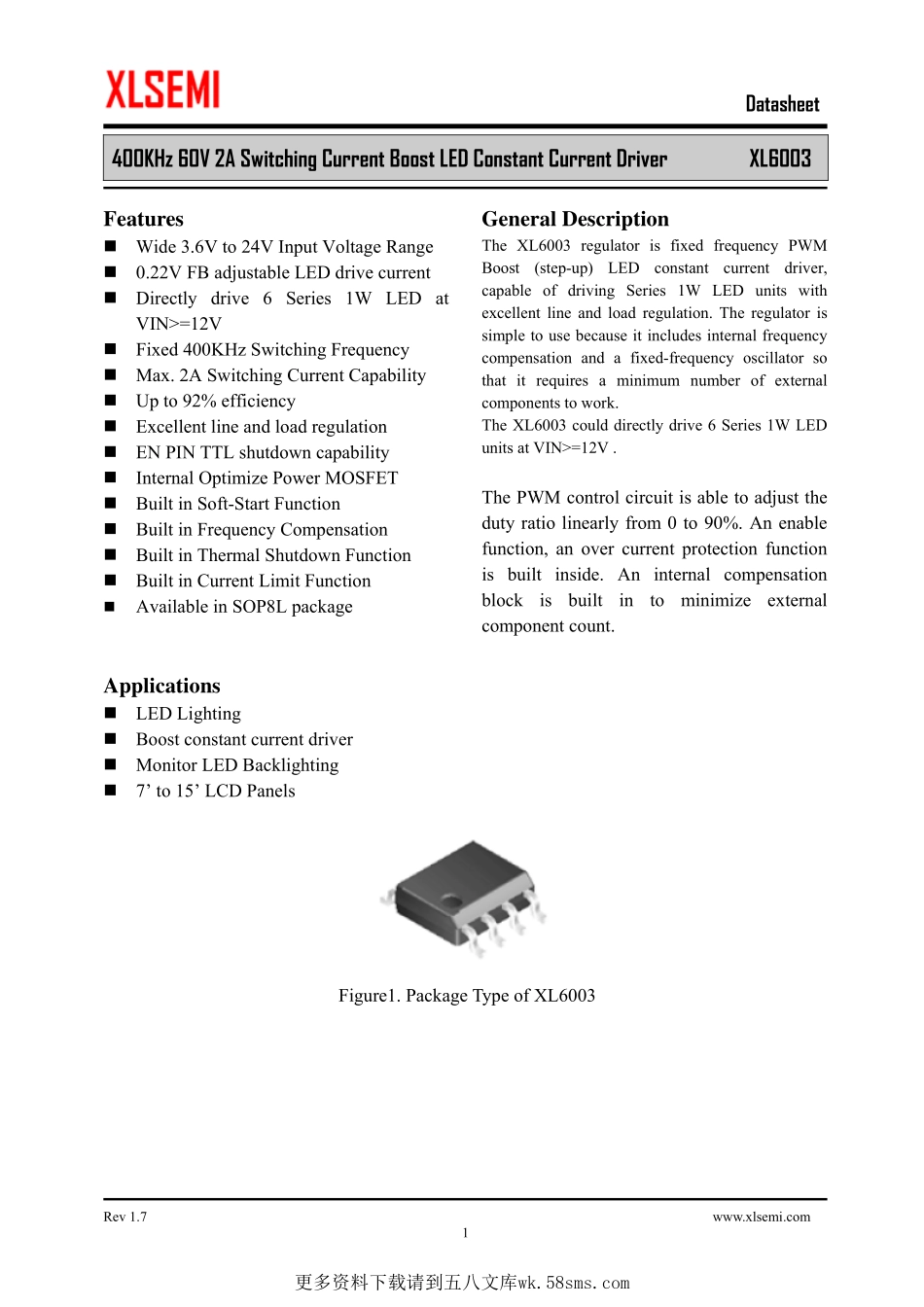 IC封装资料_电源管理芯片_XL6003.pdf_第1页