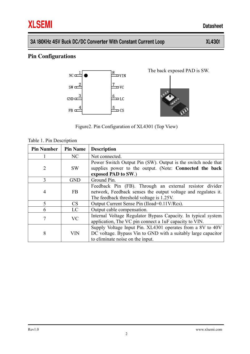 IC封装资料_电源管理芯片_XL4301.pdf_第2页