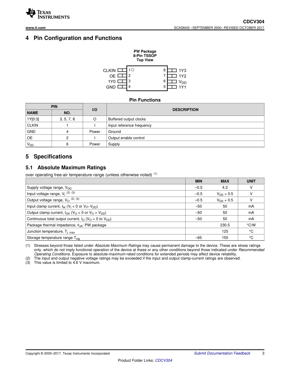 IC封装资料_时钟管理_CDCV304PW.pdf_第3页