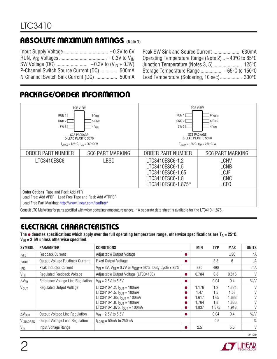 IC封装资料_电源管理芯片_LTC3410ESC6_TRPBF.pdf_第2页