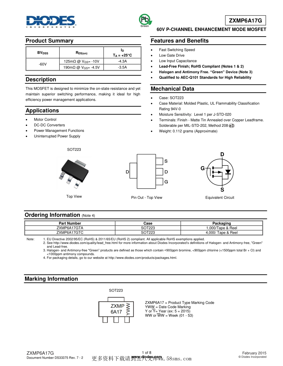 IC封装资料_三极管_ZXMP6A17GTA.pdf_第1页