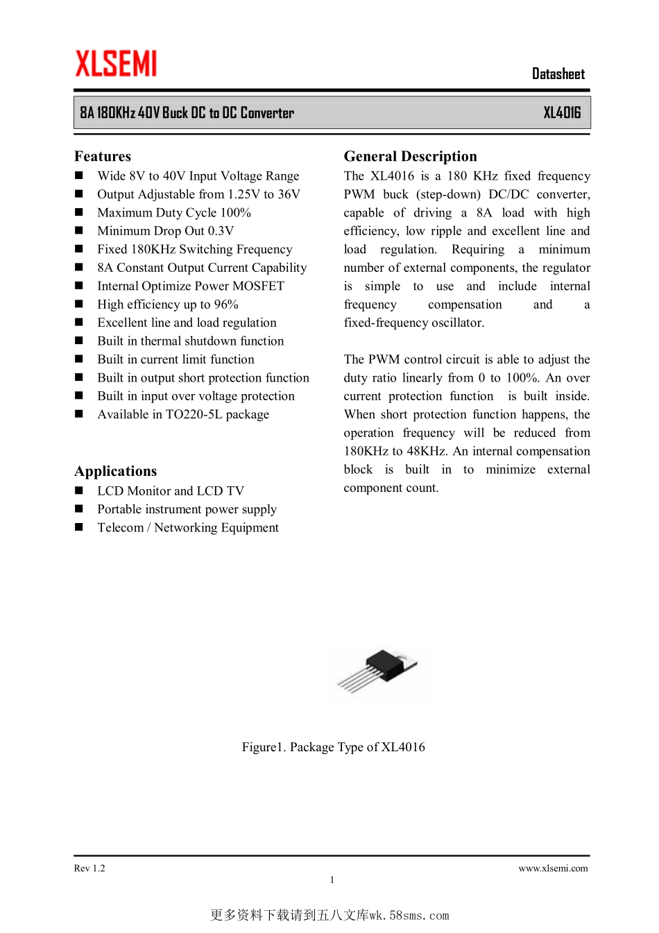 IC封装资料_电源管理芯片_XL4016.pdf_第1页