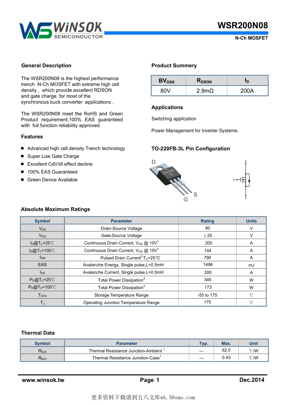 IC封装资料_三极管_WSR200N08.pdf_第1页