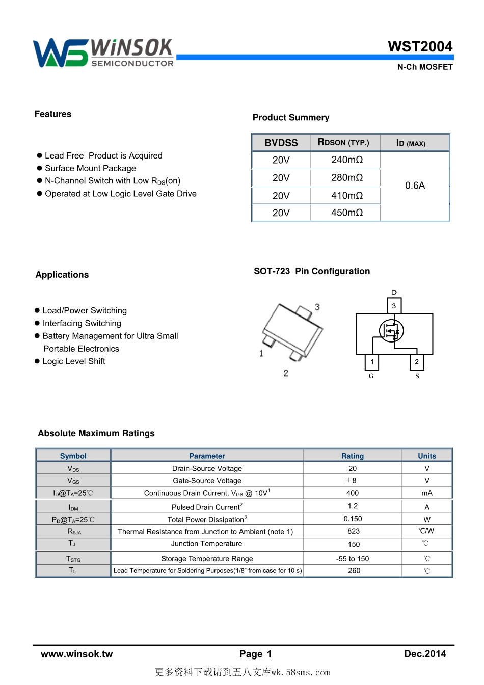 IC封装资料_三极管_WST2004.pdf_第1页