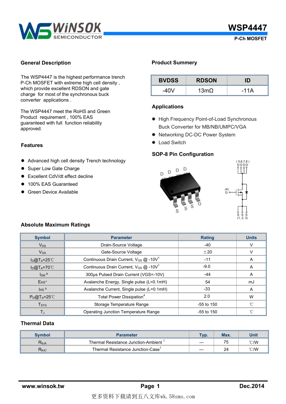 IC封装资料_三极管_WSP4447.pdf_第1页