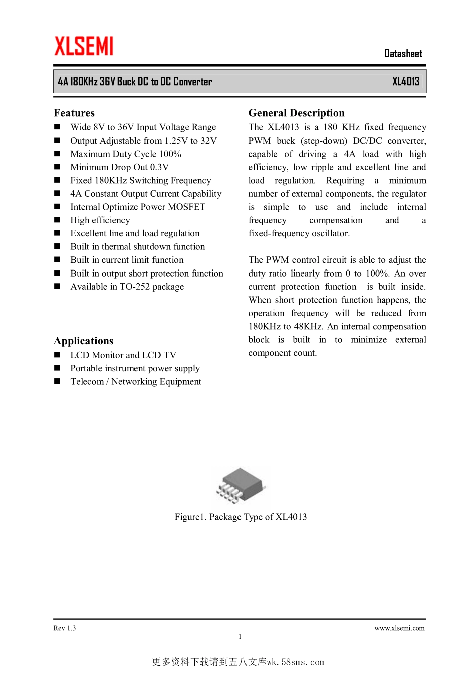 IC封装资料_电源管理芯片_XL4013.pdf_第1页