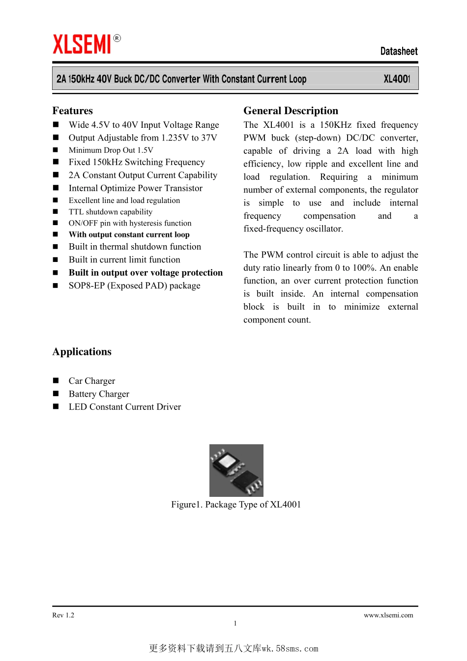 IC封装资料_电源管理芯片_XL4001.pdf_第1页