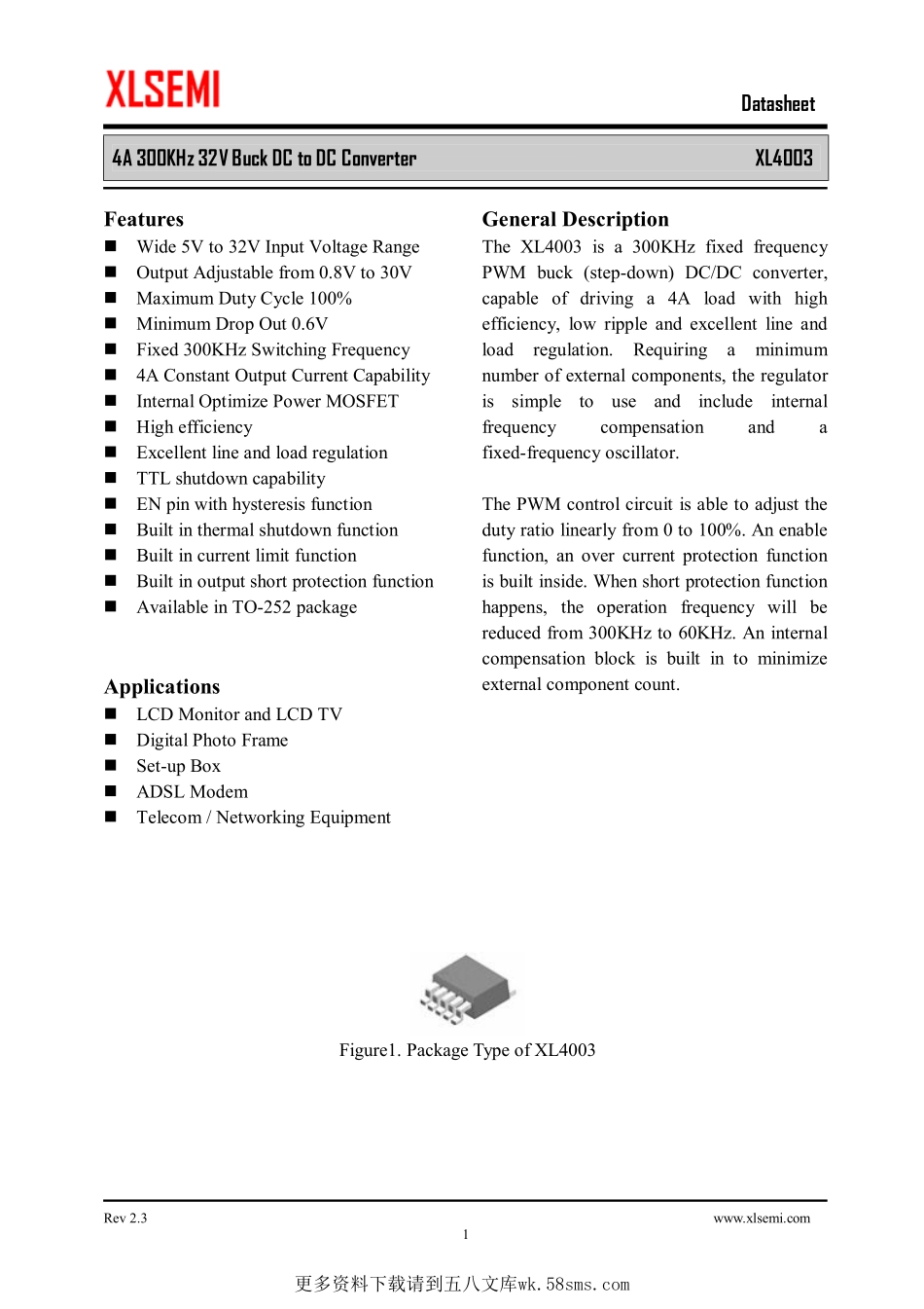 IC封装资料_电源管理芯片_XL4003.pdf_第1页