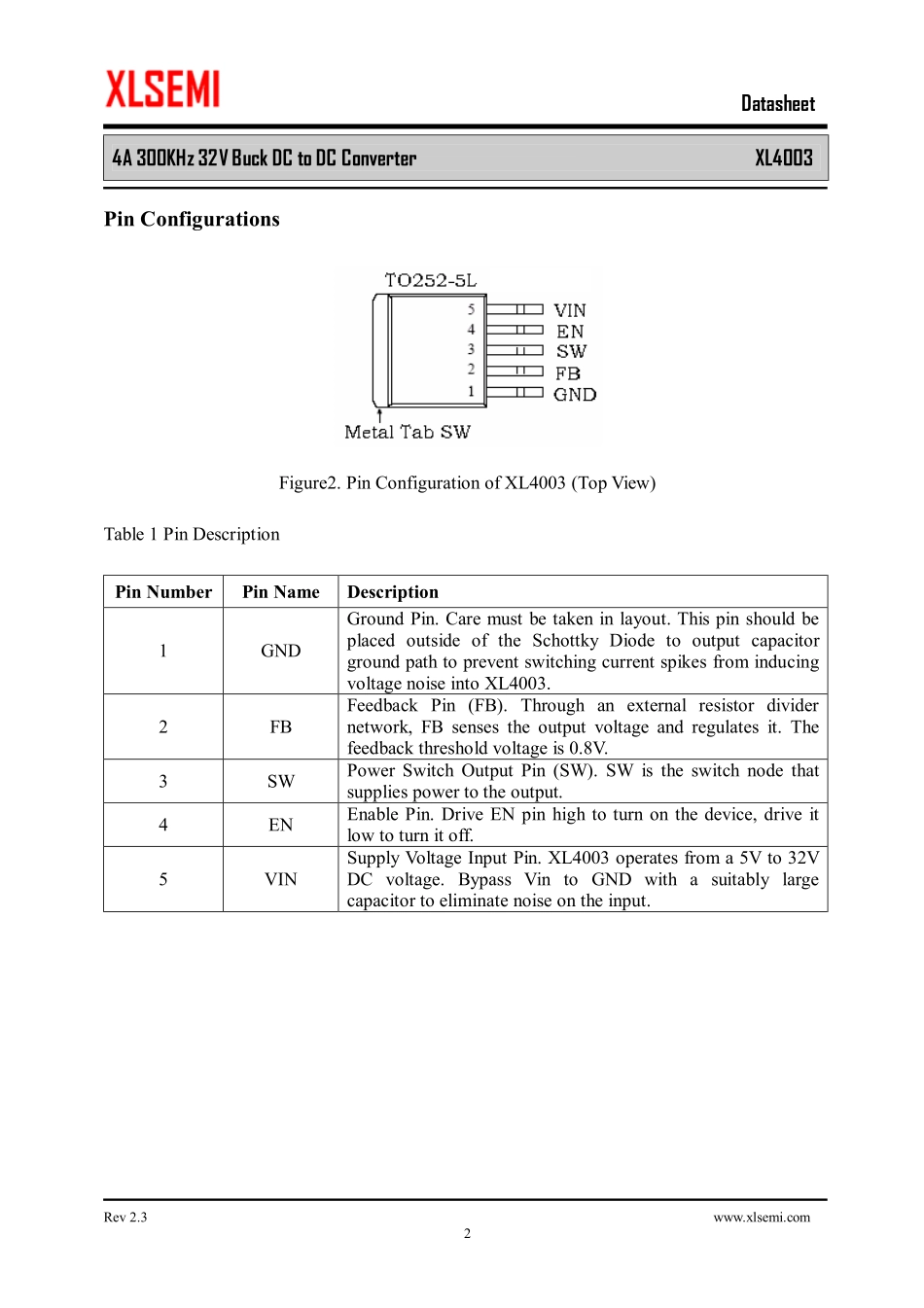 IC封装资料_电源管理芯片_XL4003.pdf_第2页