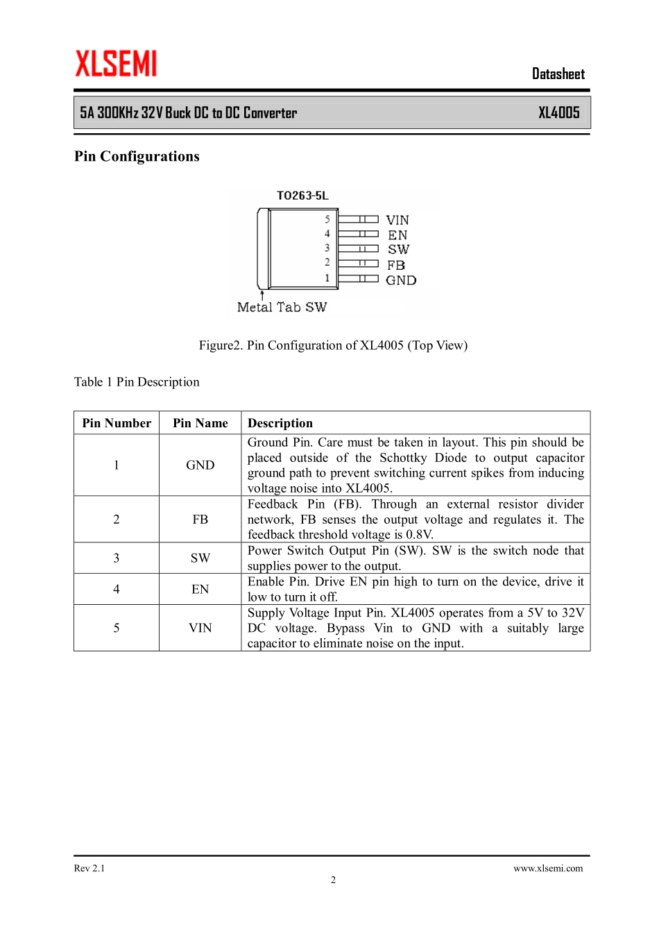 IC封装资料_电源管理芯片_XL4005.pdf_第2页