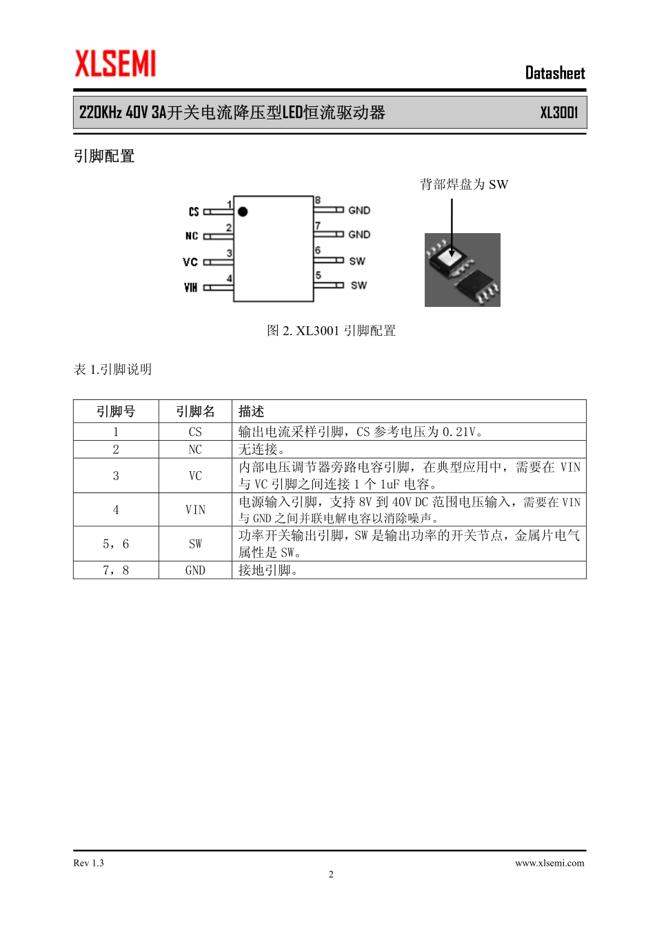 IC封装资料_电源管理芯片_XL3001.pdf_第2页