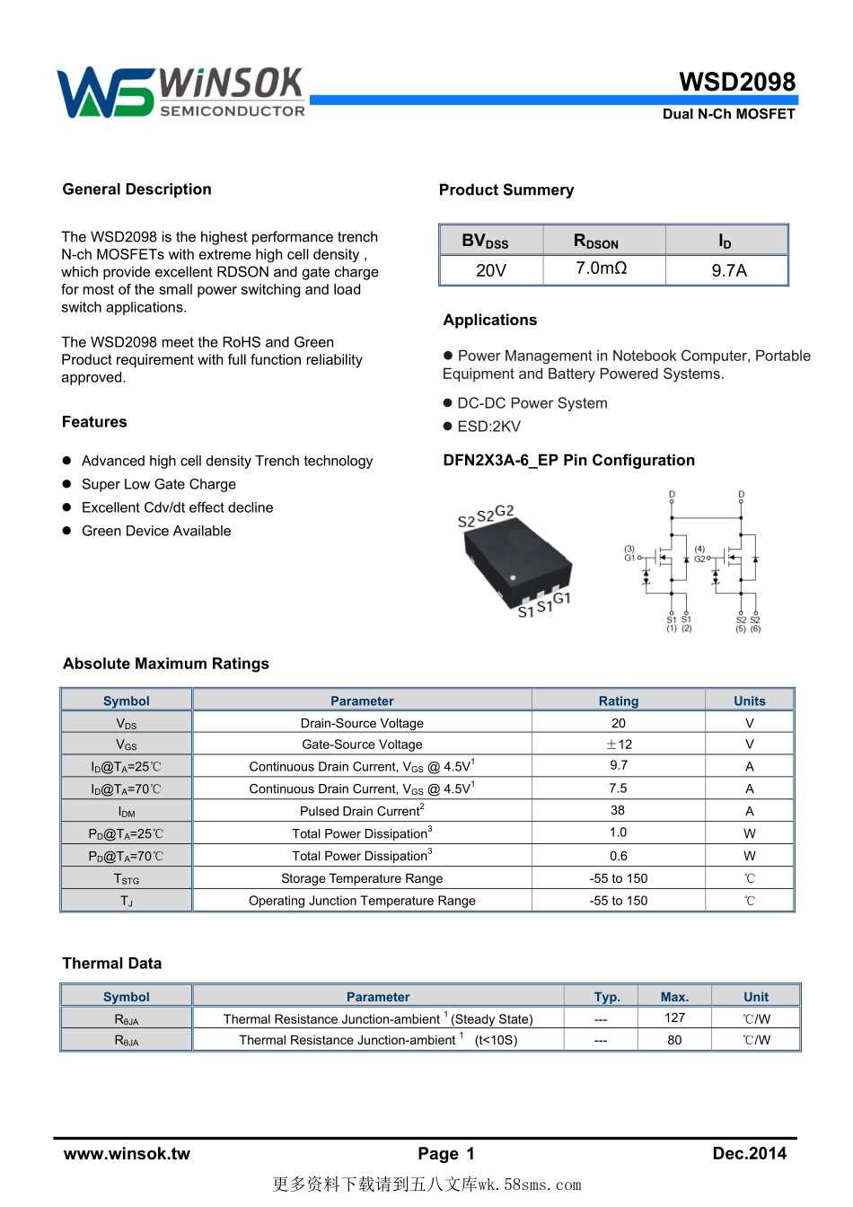 IC封装资料_三极管_WSD2098N23.pdf_第1页