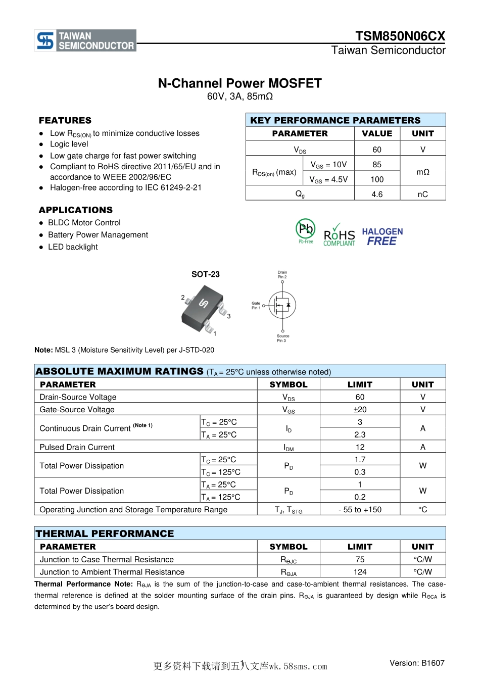 IC封装资料_三极管_TSM850N06CX_RFG.pdf_第1页