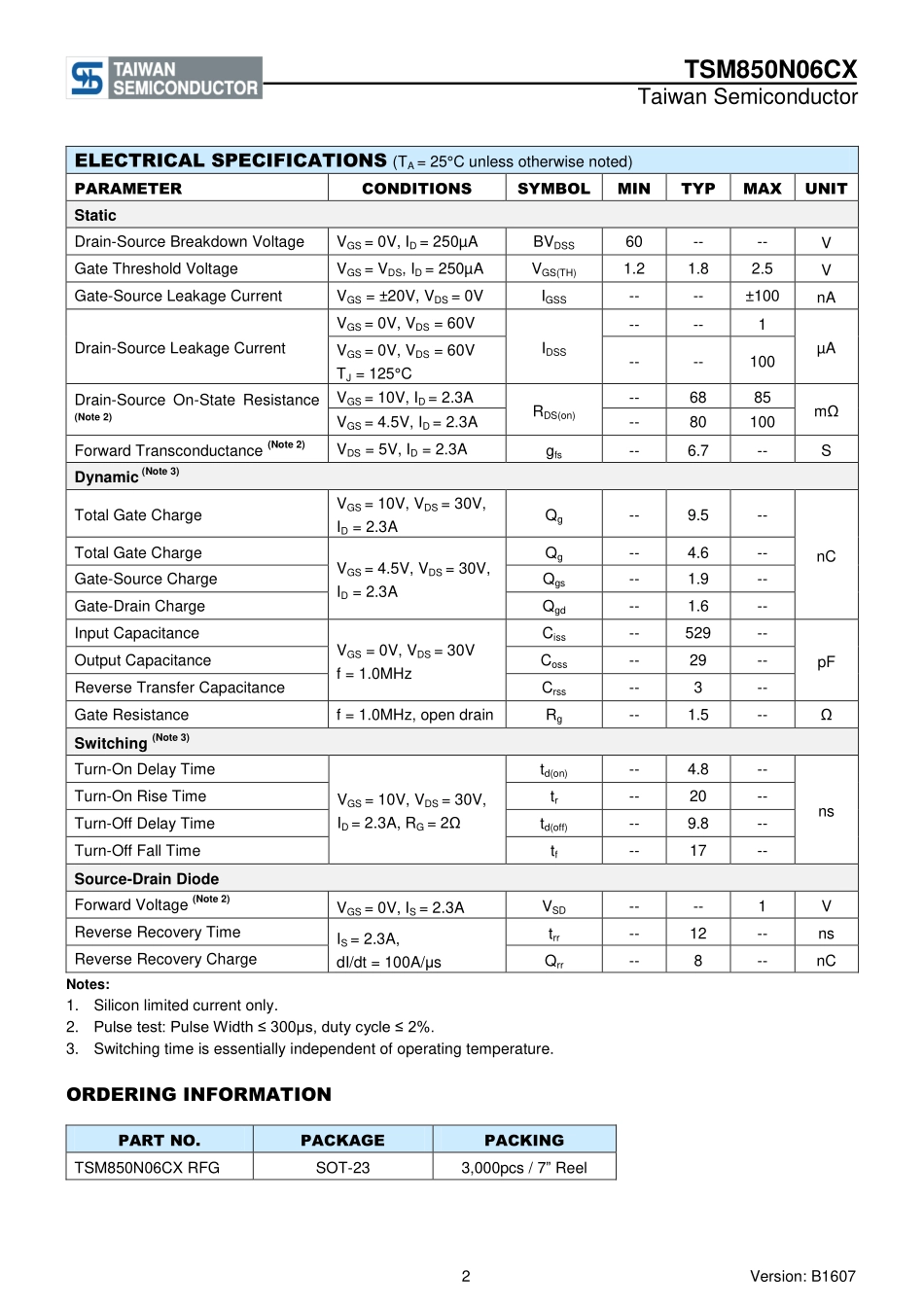 IC封装资料_三极管_TSM850N06CX_RFG.pdf_第2页