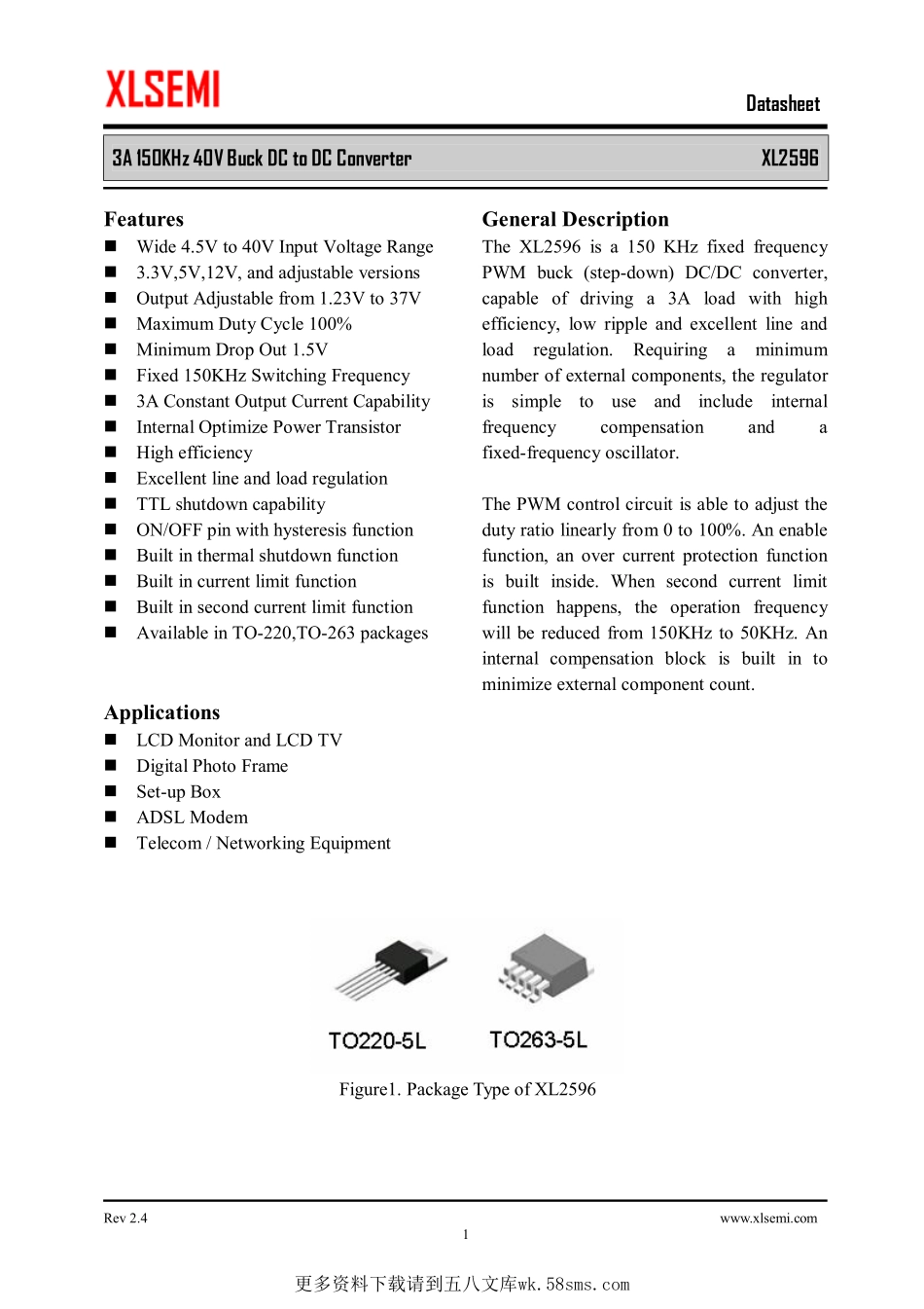 IC封装资料_电源管理芯片_XL2596T.pdf_第1页