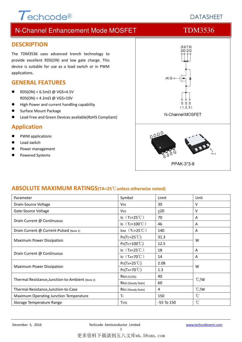 IC封装资料_三极管_TDM3536.pdf_第1页