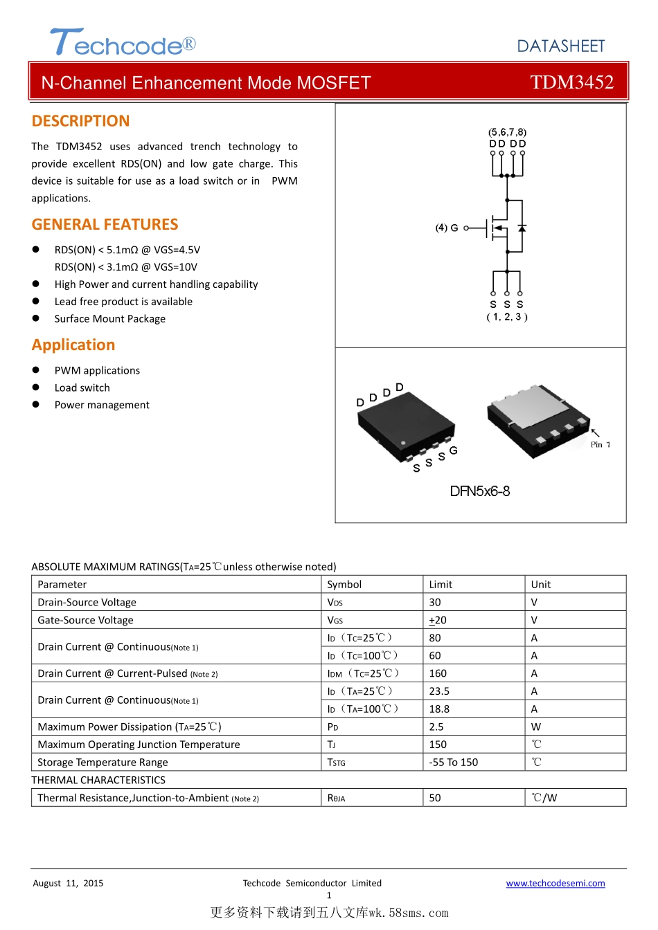 IC封装资料_三极管_TDM3452.pdf_第1页