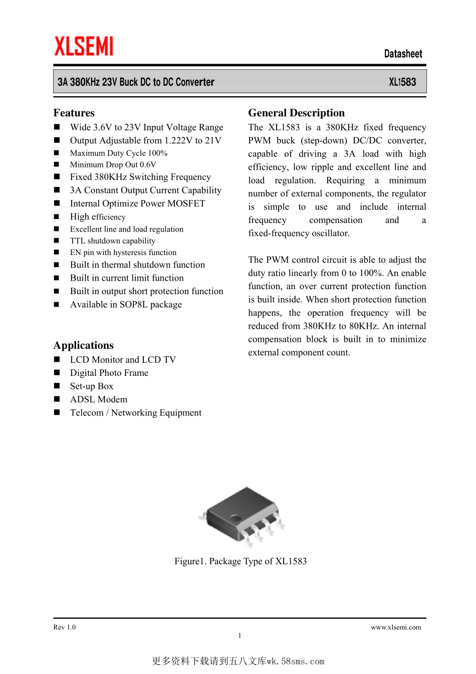 IC封装资料_电源管理芯片_XL1583.pdf_第1页