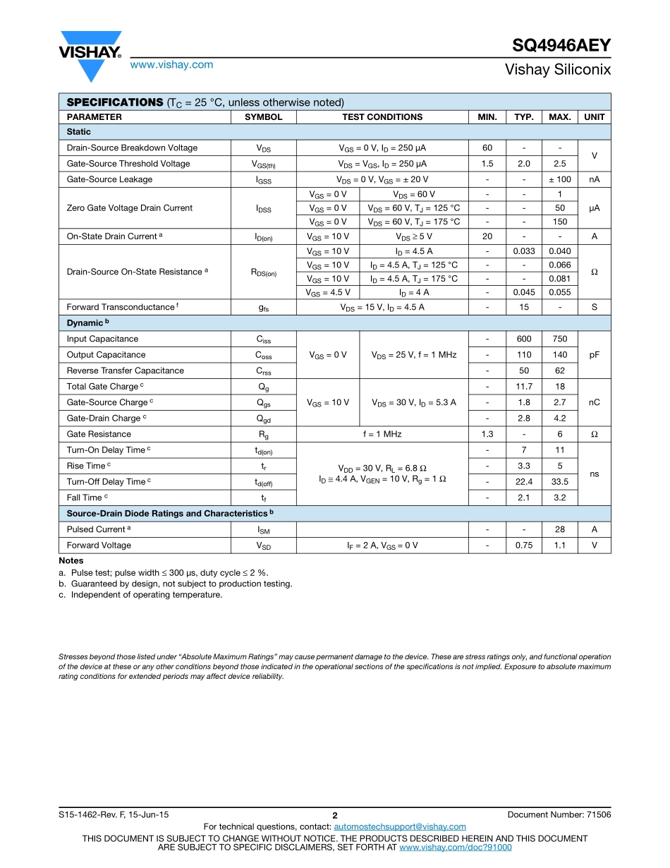 IC封装资料_三极管_SQ4946AEY-T1-EG3.pdf_第2页