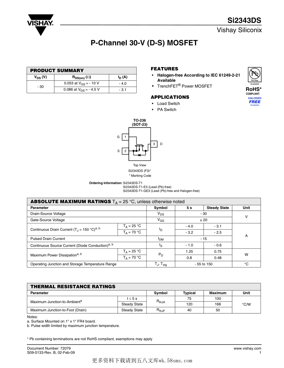 IC封装资料_三极管_SI2343DS-T1-E3.pdf_第1页