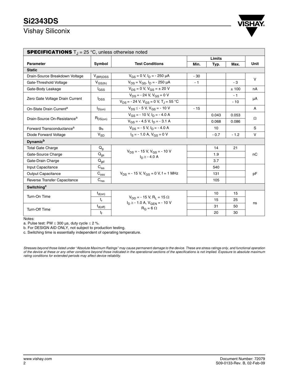 IC封装资料_三极管_SI2343DS-T1-E3.pdf_第2页