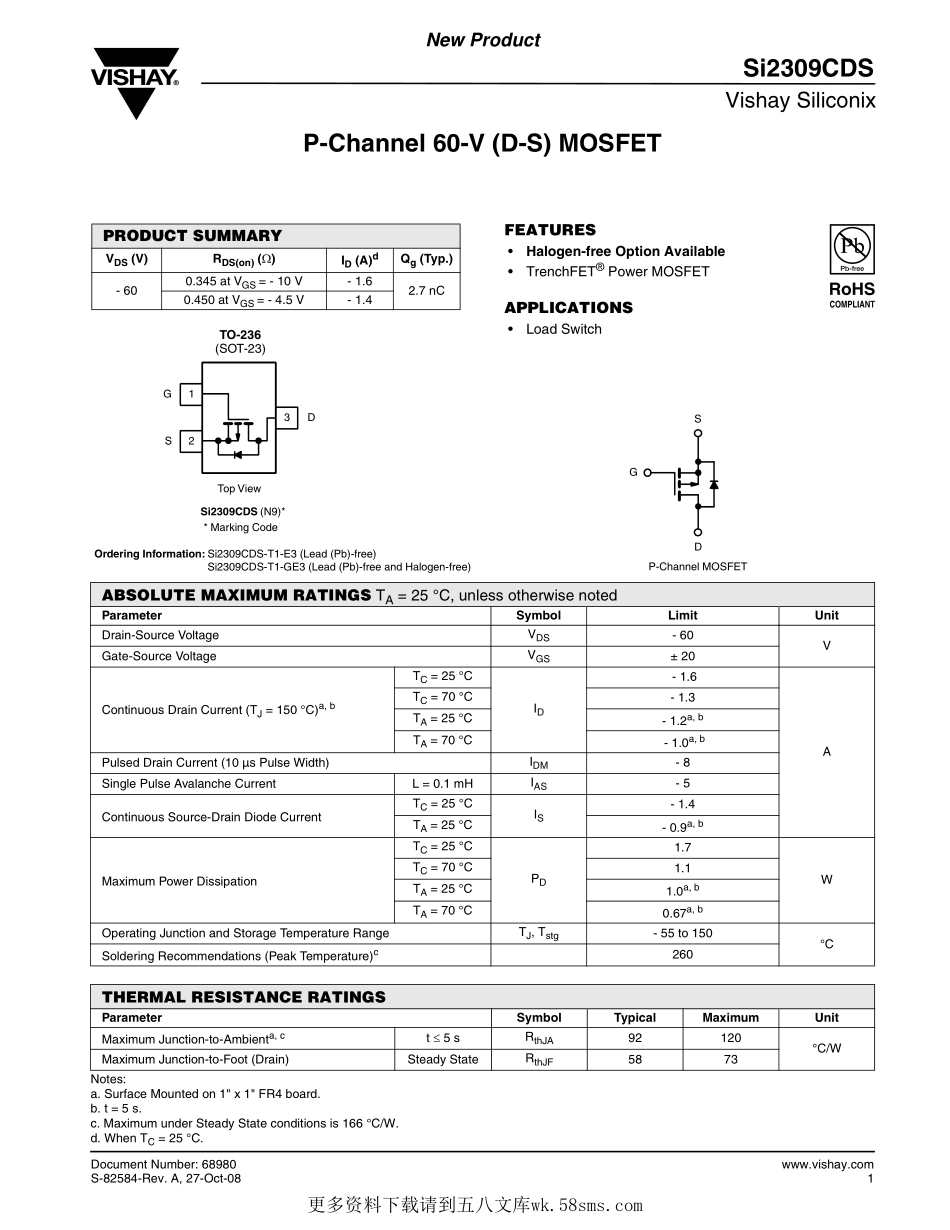 IC封装资料_三极管_SI2309CDS-T1-GE3.pdf_第1页