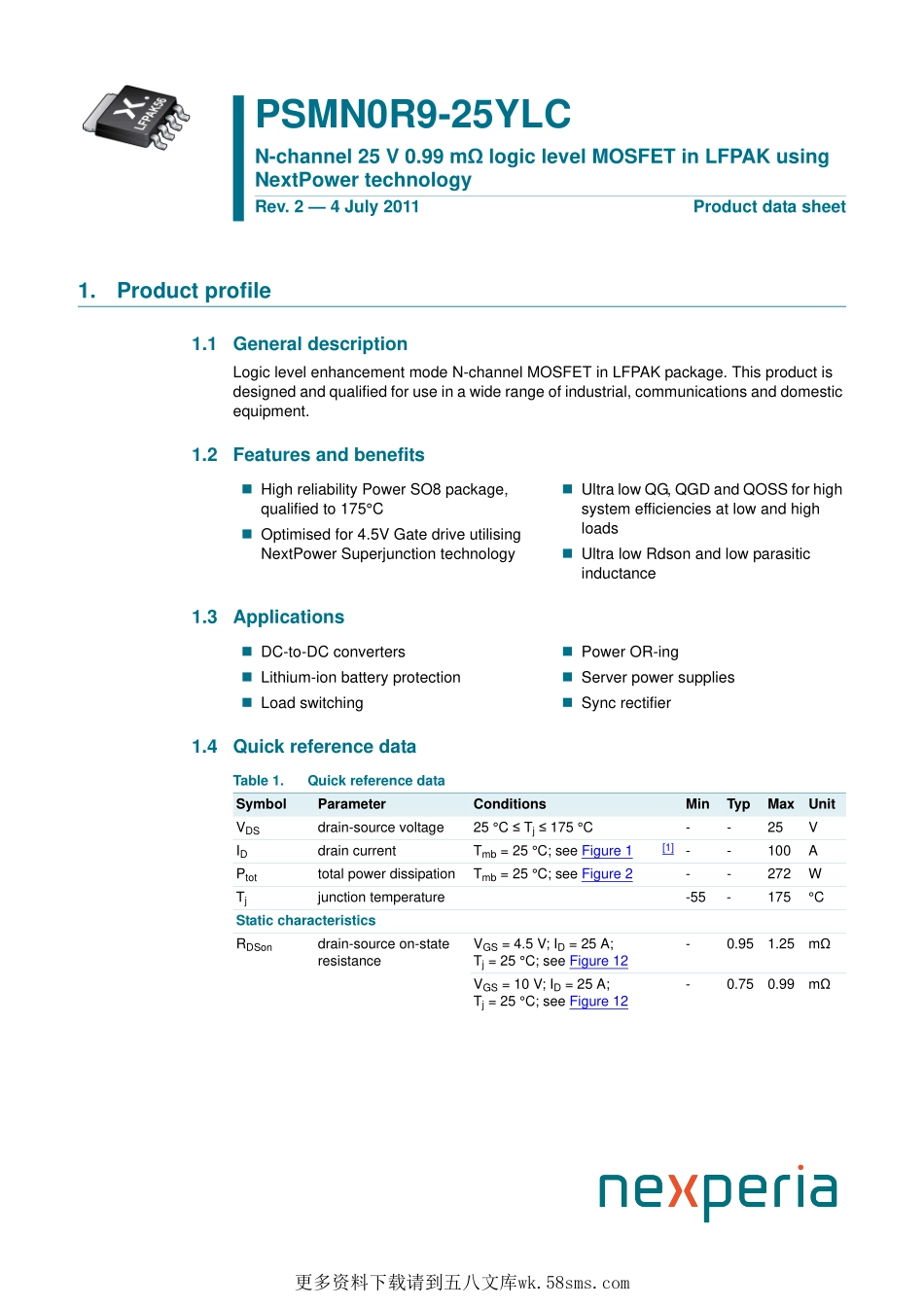 IC封装资料_三极管_PSMN0R9-25YLC_115.pdf_第1页