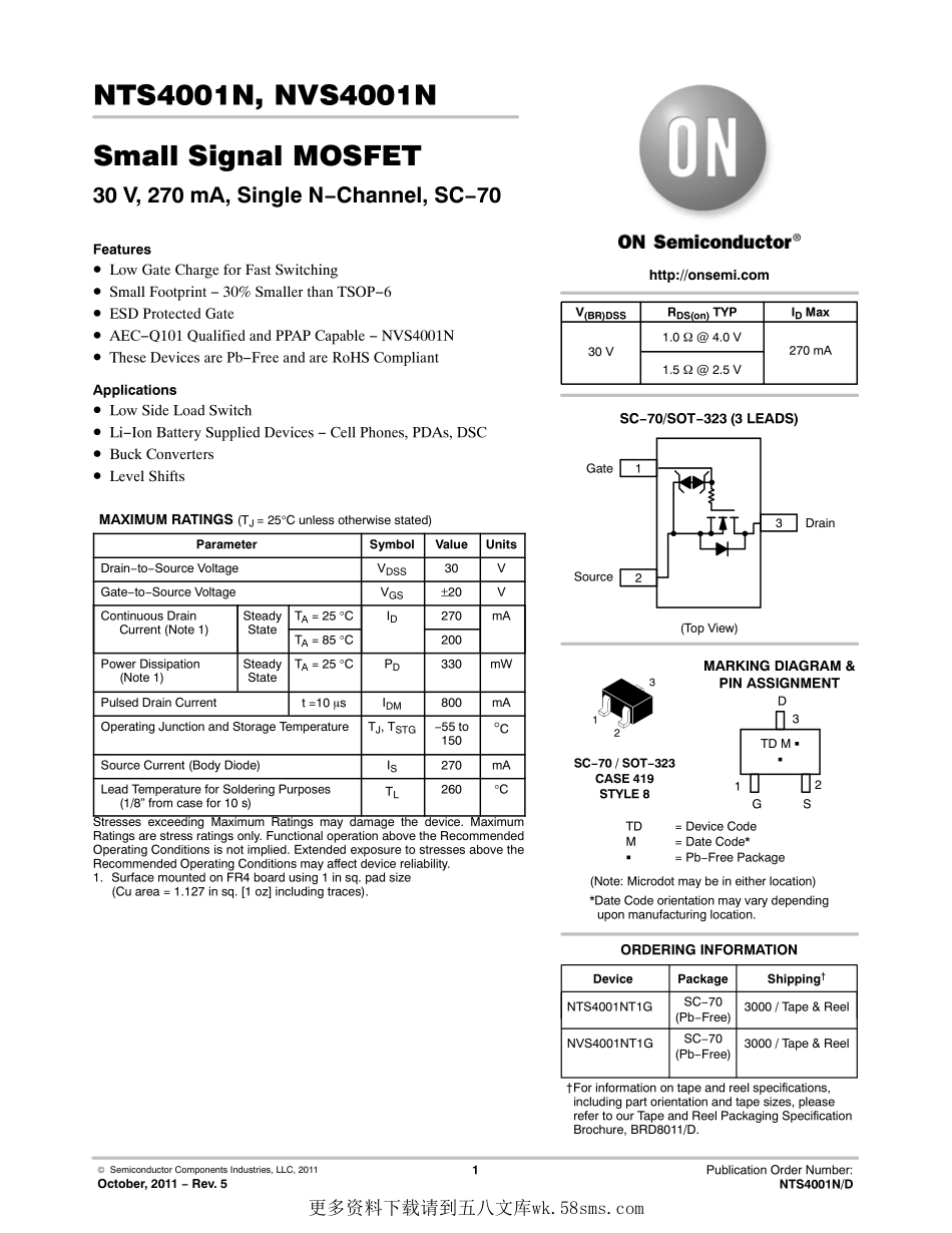 IC封装资料_三极管_NTS4001NT1G.pdf_第1页