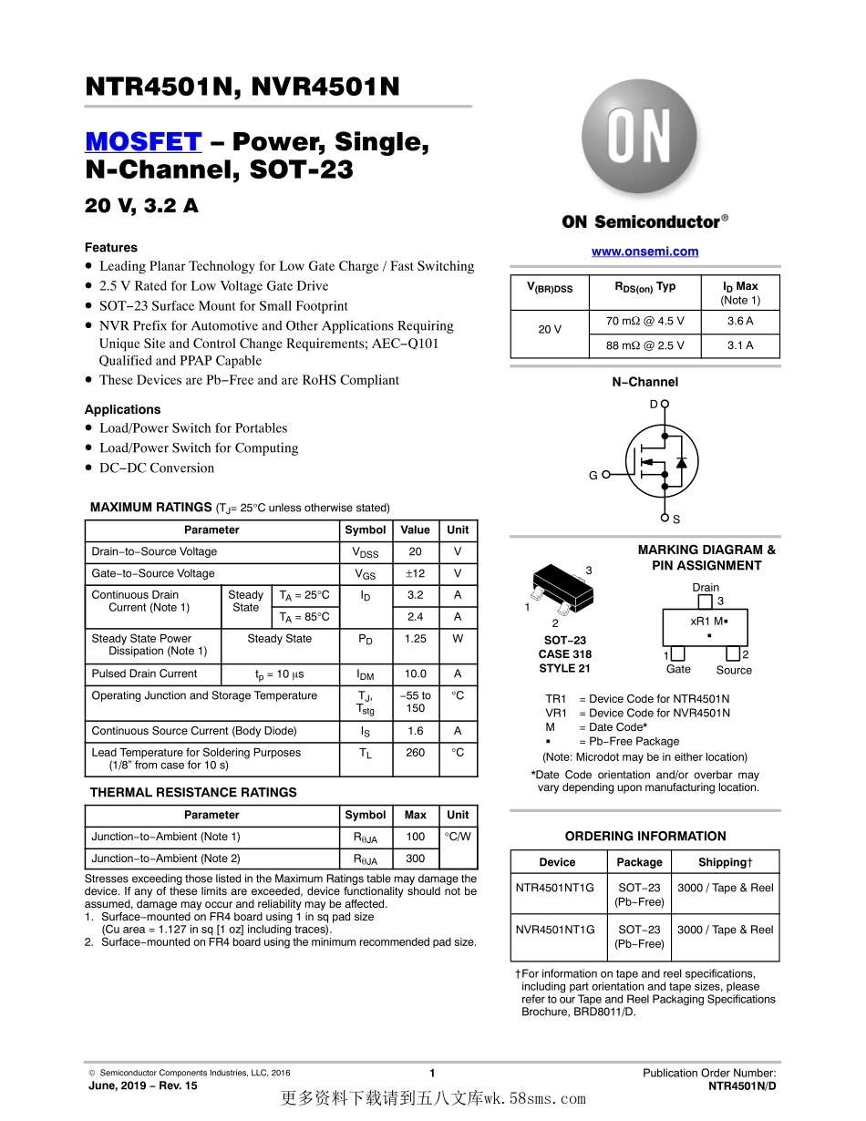 IC封装资料_三极管_NTR4501NT1G.pdf_第1页