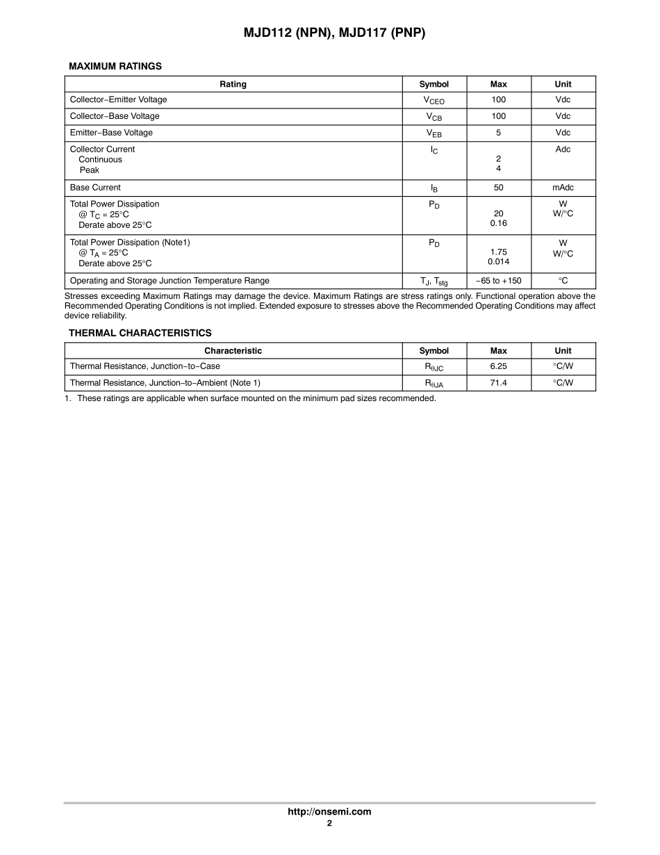 IC封装资料_三极管_MJD112T4G.pdf_第2页