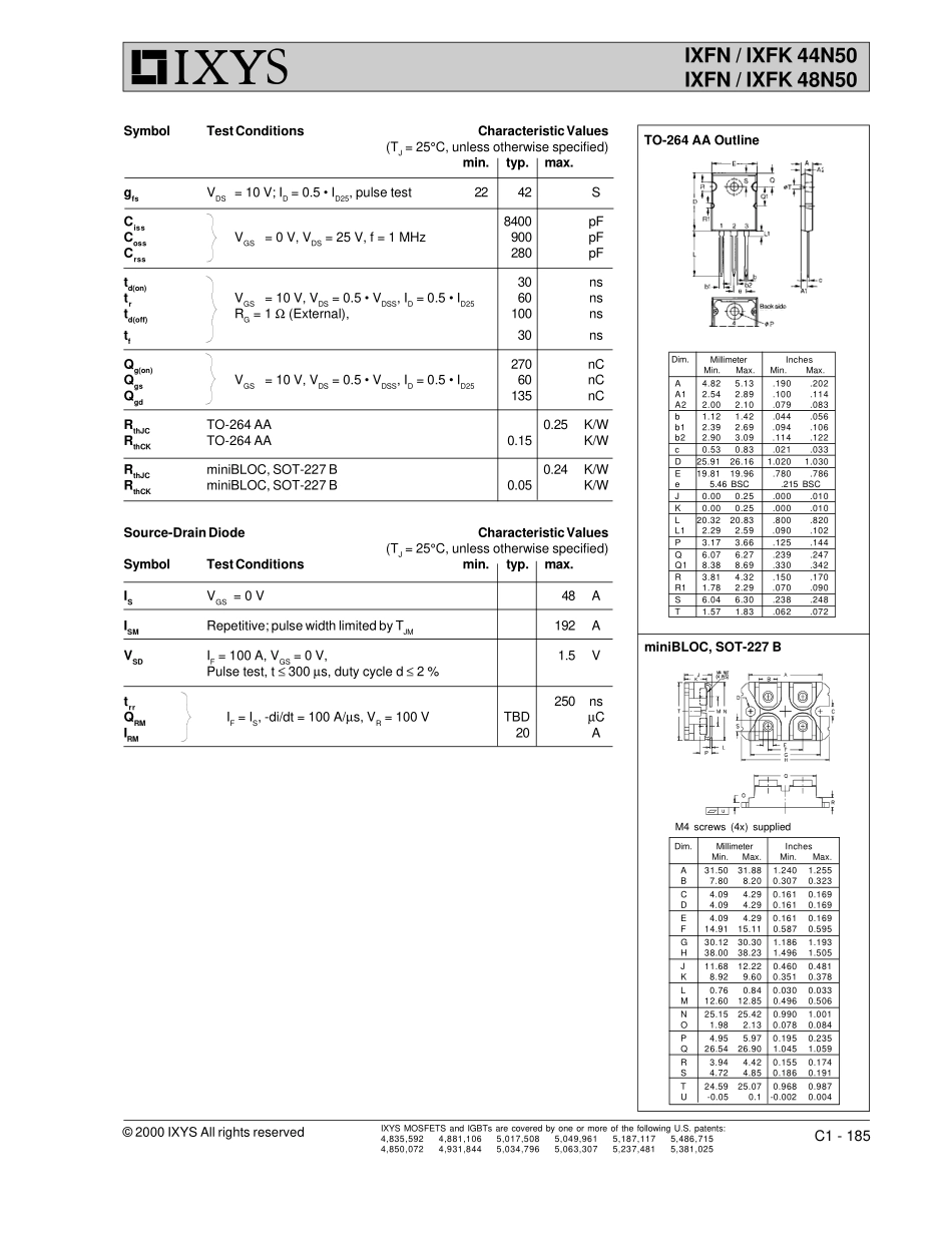 IC封装资料_三极管_IXFN44N50.pdf_第2页