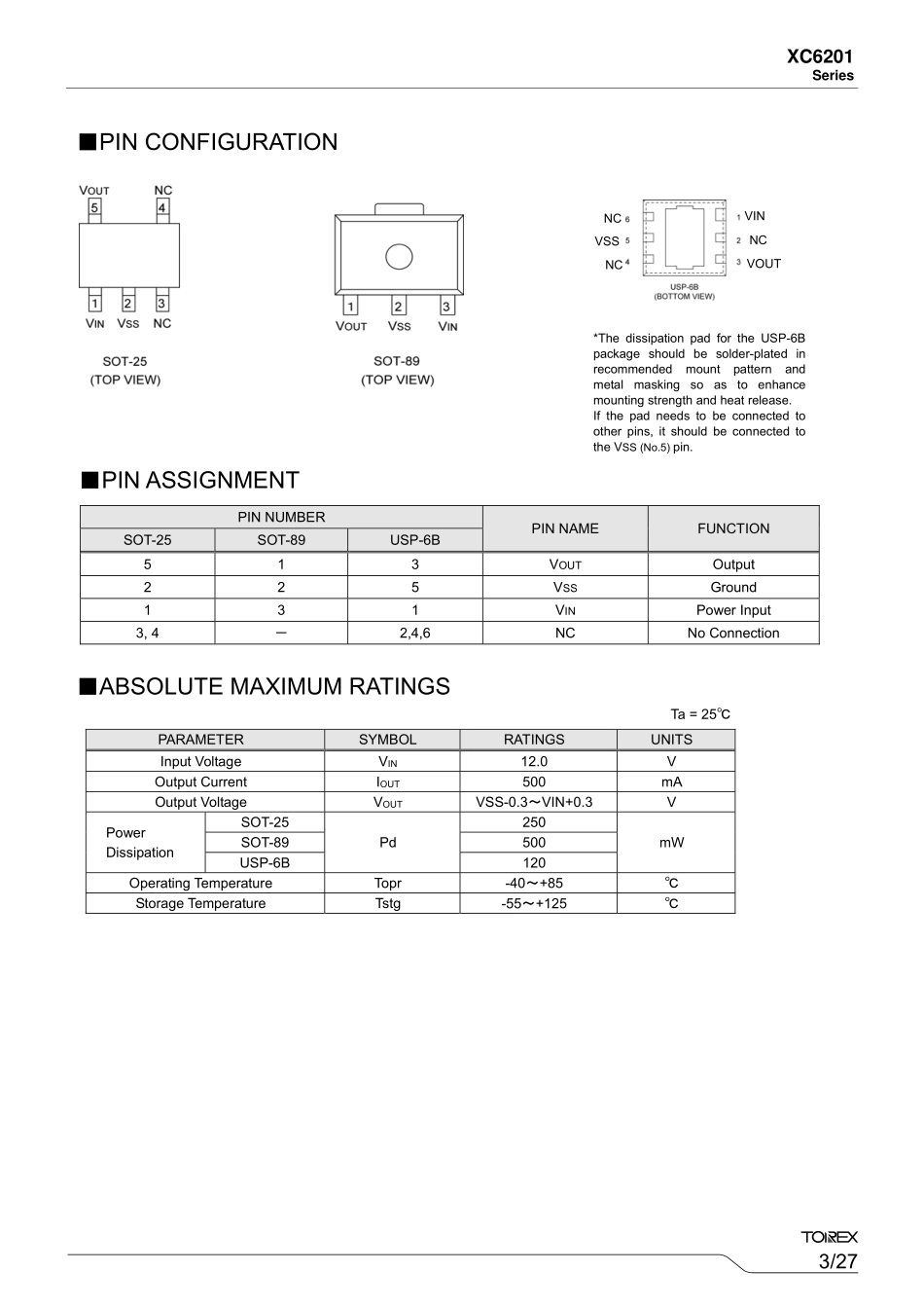 IC封装资料_电源管理芯片_XC6201P502PR-G.pdf_第3页