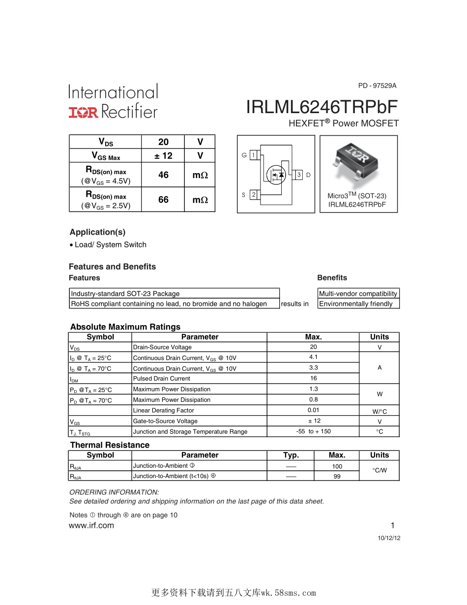 IC封装资料_三极管_IRLML6246TRPBF.pdf_第1页