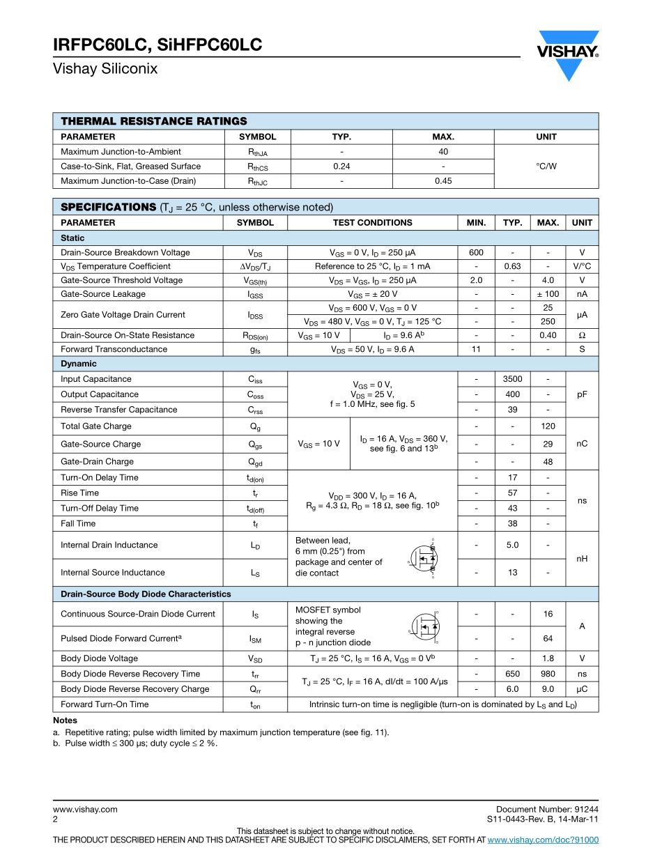 IC封装资料_三极管_IRFPC60LCPBF.pdf_第2页