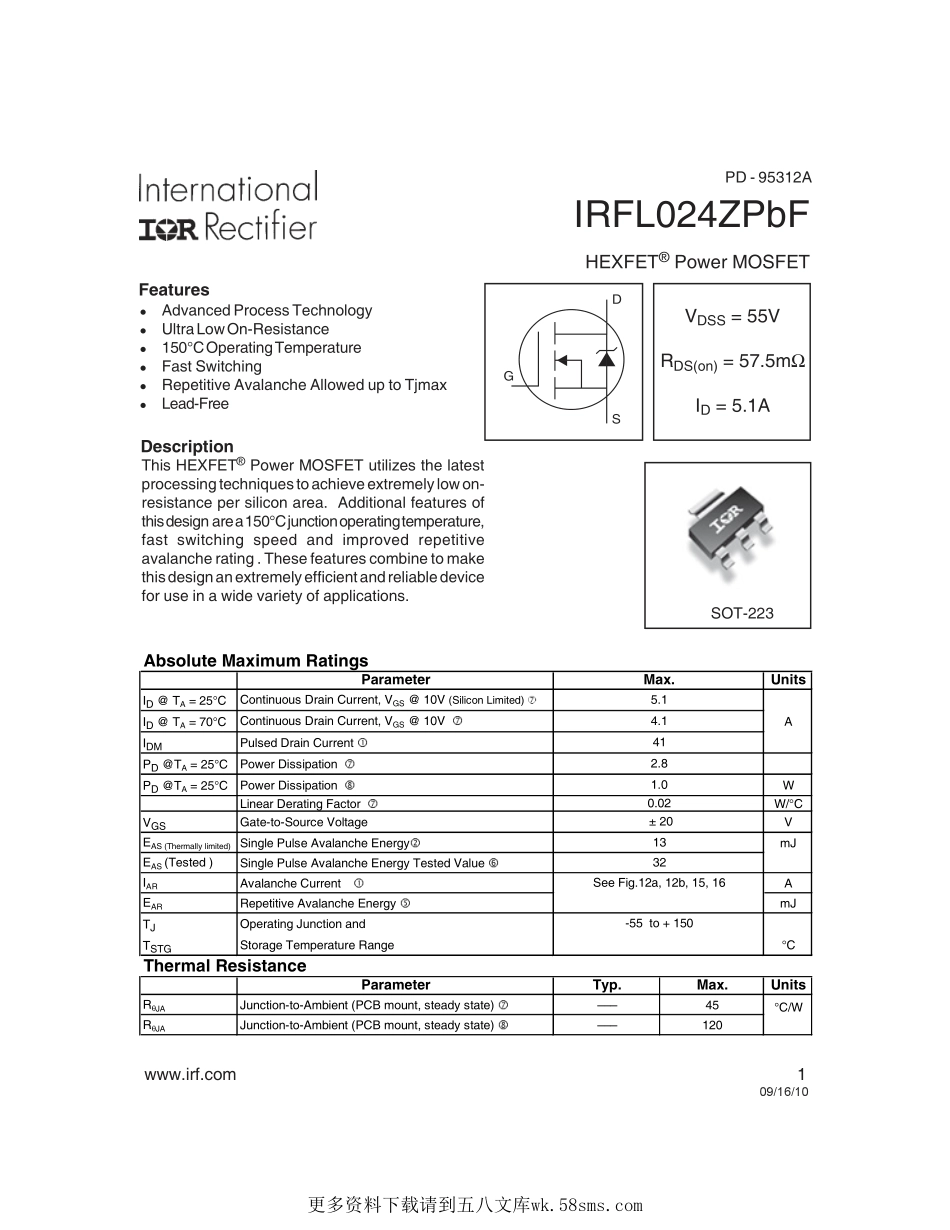 IC封装资料_三极管_IRFL024ZTRPBF.pdf_第1页