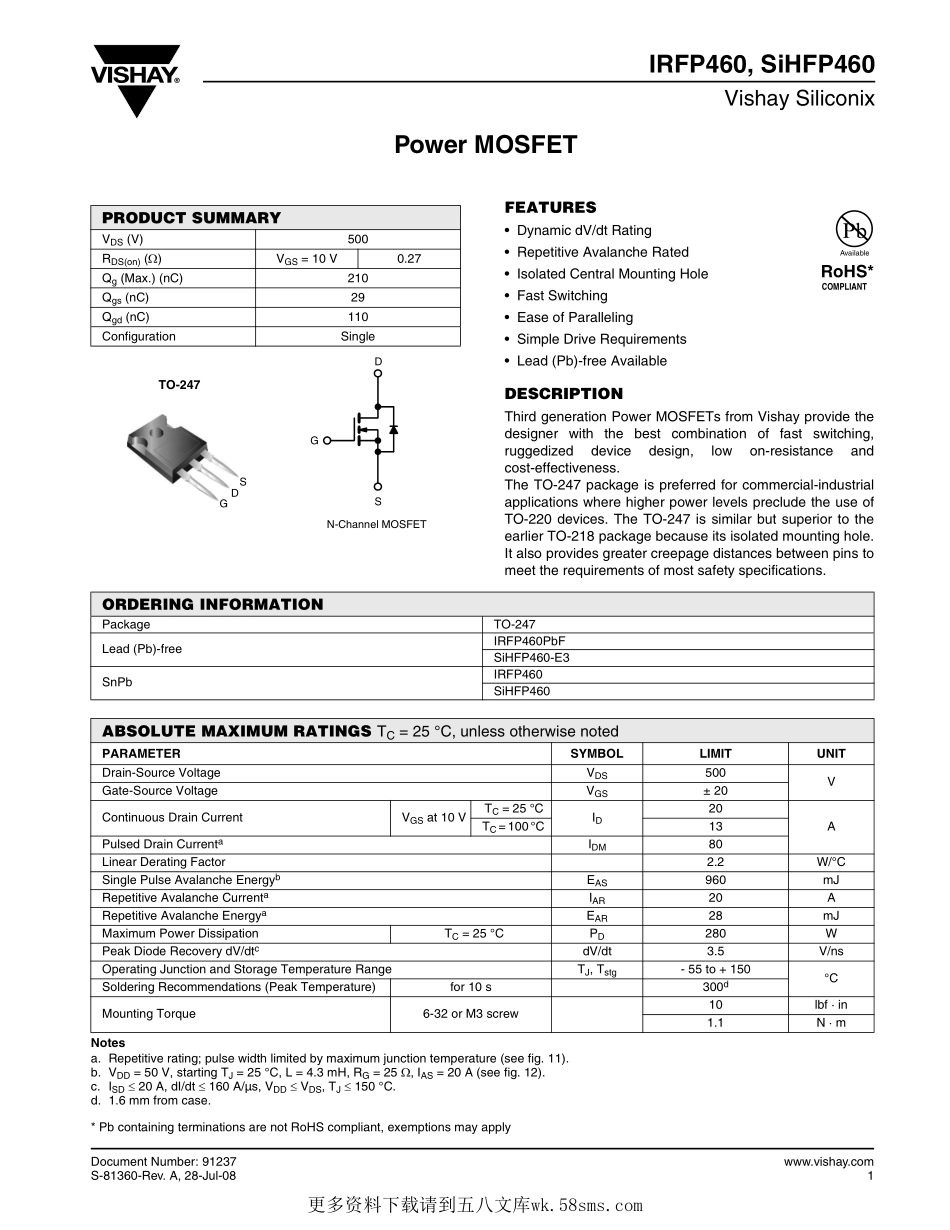 IC封装资料_三极管_IRFP460PBF.pdf_第1页