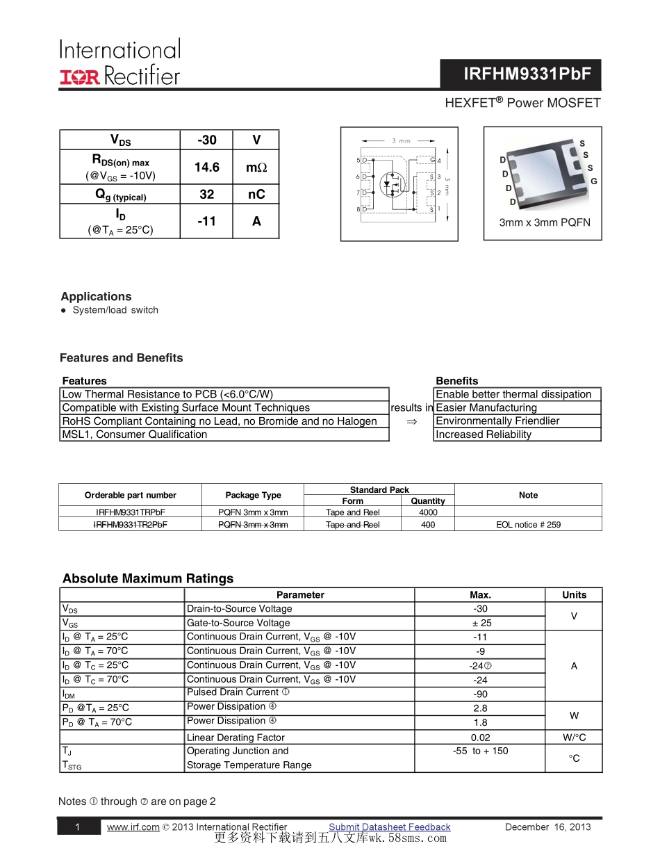 IC封装资料_三极管_IRFHM9331TRPBF.pdf_第1页