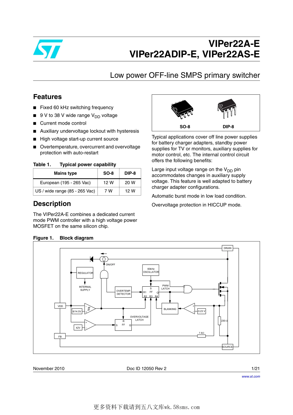 IC封装资料_电源管理芯片_VIPER22ASTR-E.pdf_第1页