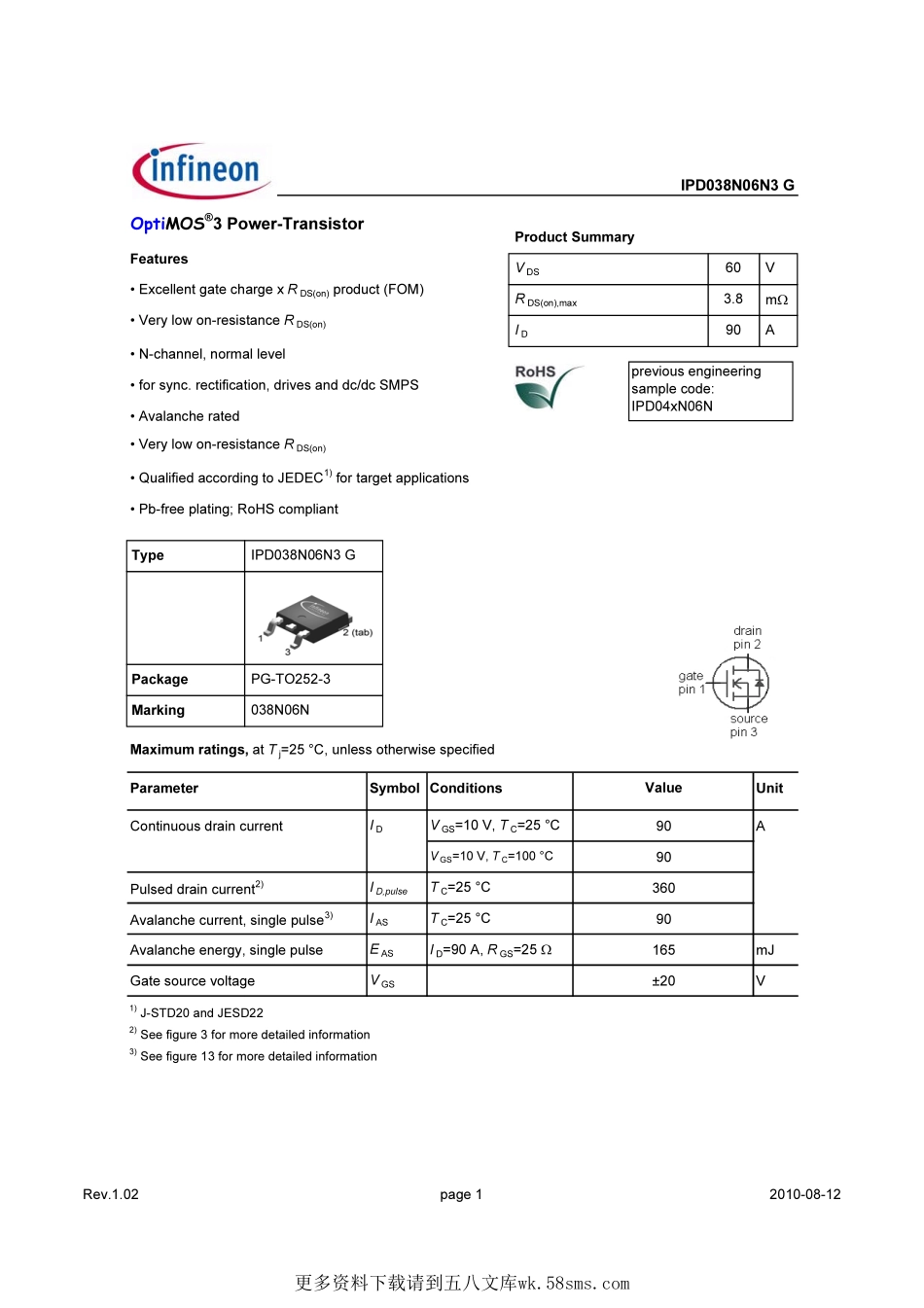 IC封装资料_三极管_IPD038N06N3GATMA1.pdf_第1页