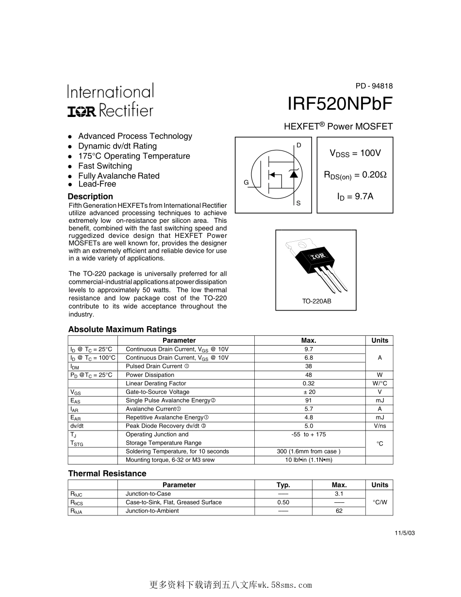 IC封装资料_三极管_IRF520NPBF.pdf_第1页