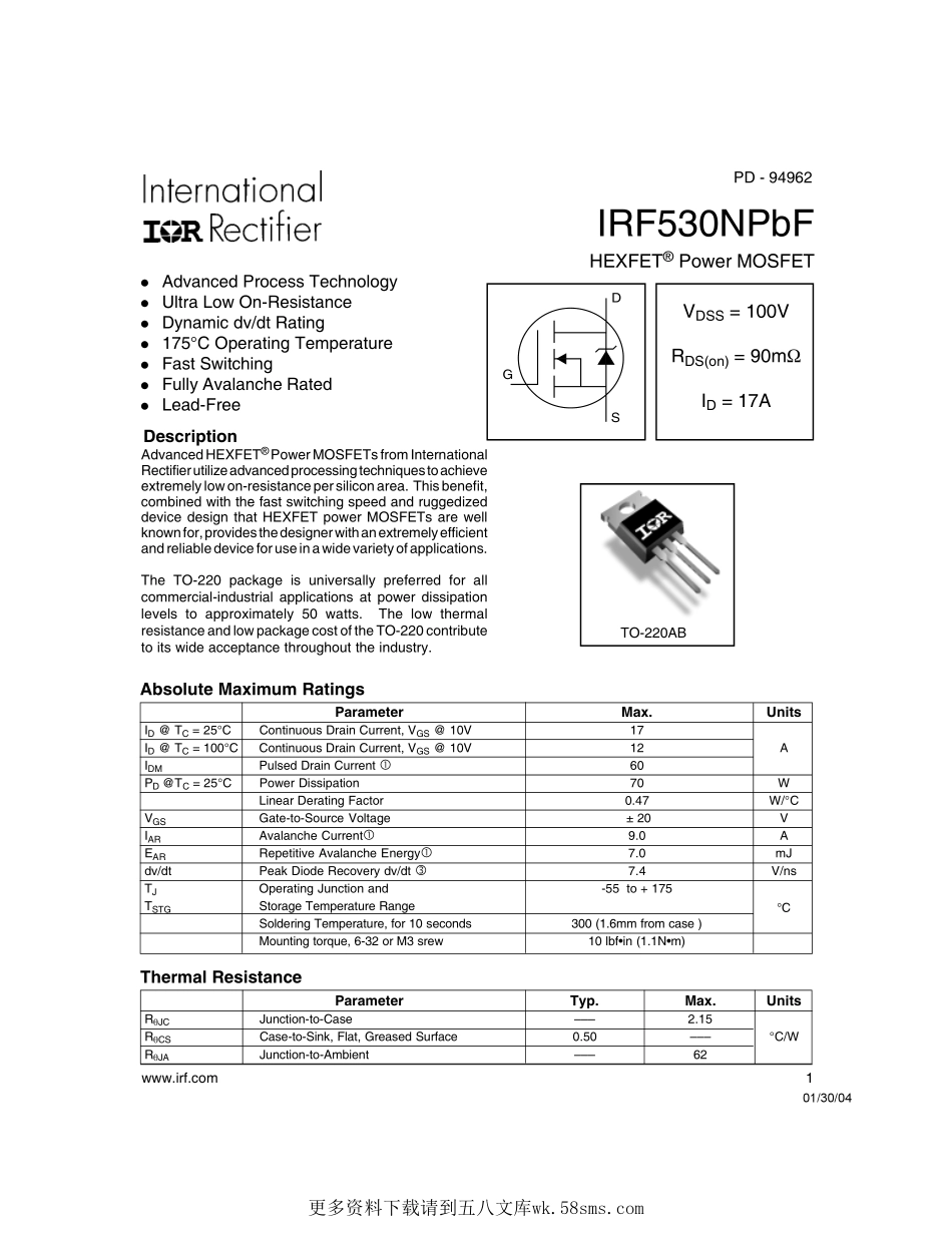 IC封装资料_三极管_IRF530NPBF.pdf_第1页